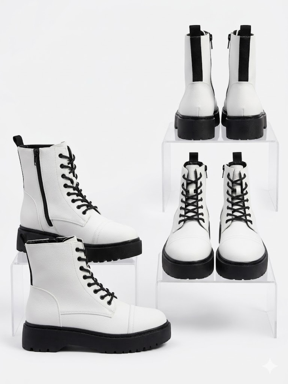 HARLOW White Platform Combat Boots | Urban Streetwear Luxe Size 8 - Picture 3 of 4